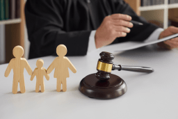 Family law court room and judge with gavel
